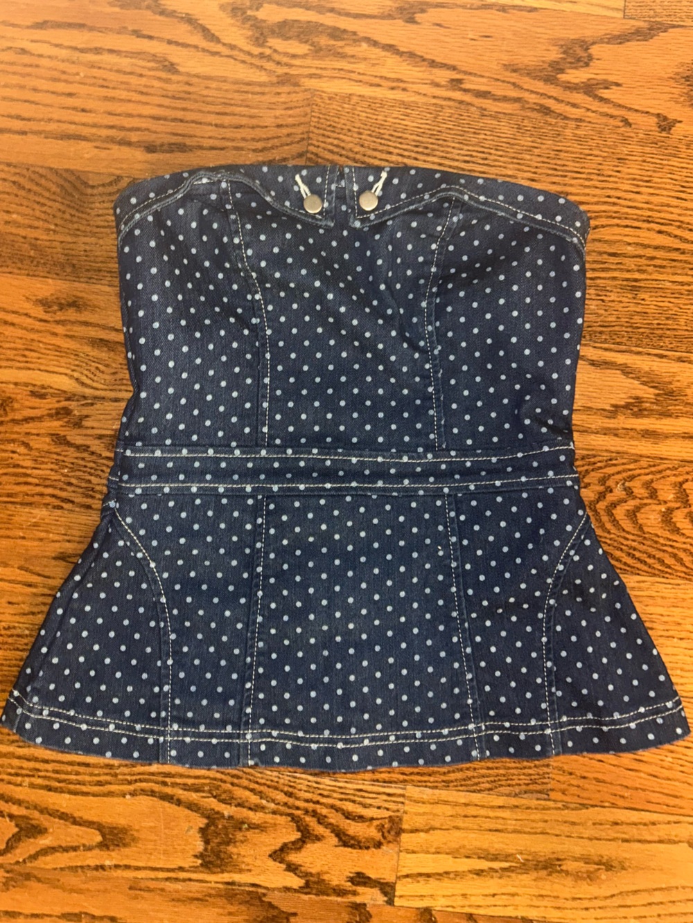 ANDREA FENZI Navy Blue Polka Dot Denim Bustier